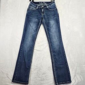 Cedar Rose Womens Blue Denim Bootcut Jeans Embellished Pockets Size 7